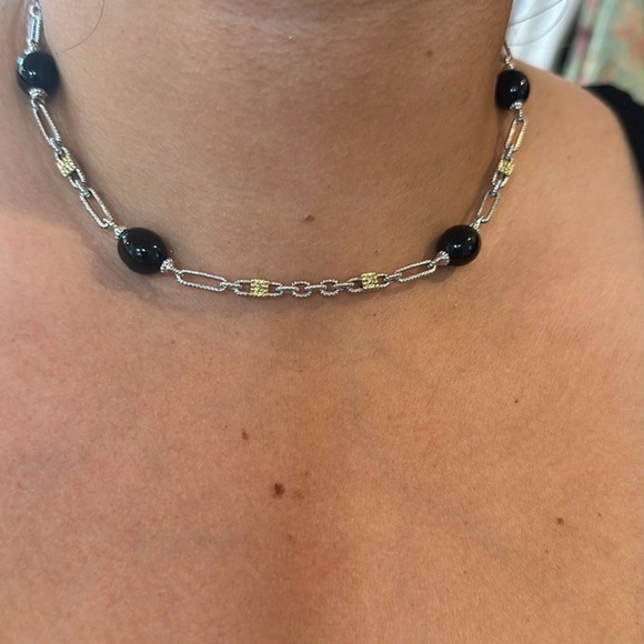 JUDITH RIPKA
STERLING SILVER AND 18KYG DIAMOND AND BLACK ONYX CHAIN 16" - Picture 2 of 10
